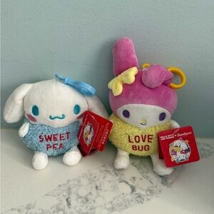 HELLO KITTY  Sanrio Sweethearts Cinnamoroll + My Melody Plush Clips NWT